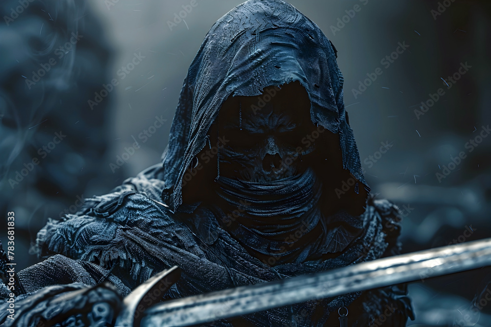 Swordsman's Twilight Duel Against the Encroaching Darkness of the Undead in Cinematic Photographic Hyper-Realism Swordsman's Twilight Duel Against the Encroaching Darkness of the Undead in Cinematic Photographic Hyper-Realism
