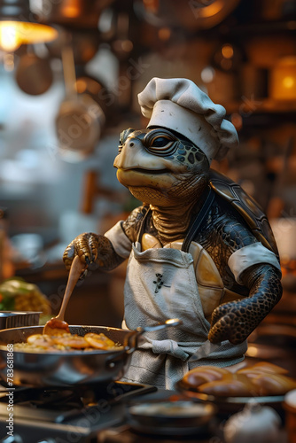 Talented Turtle Chef Crafting a Delectable Culinary Masterpiece on an Isolated Cinematic Background