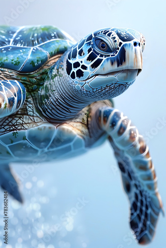 Tranquil Sea Turtle Gracefully Swimming in the Pristine Ocean Depths © lertsakwiman