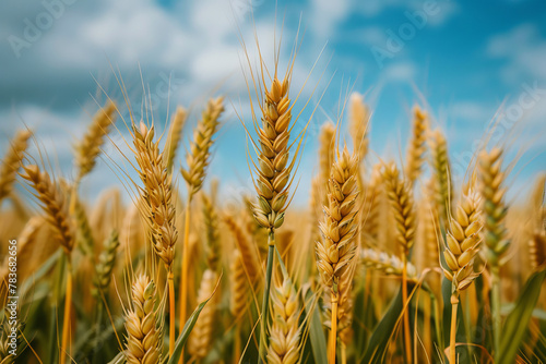 Golden Wheat Field Under Blue Sky: Agriculture and Harvest Concept