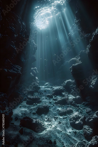 Venturing into the Ethereal Depths of an Underwater Cave Exploring the Wonders of the Subterranean Realm © lertsakwiman