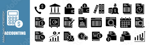 Accounting icon set for design elements, finance, business, financial, budget, tax	