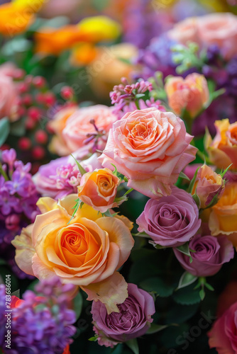 Vibrant Bouquet of Mixed Roses and Spring Flowers in Full Bloom © smth.design