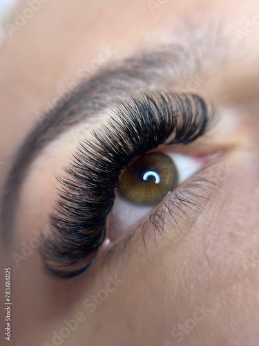 close-up of a female eye, A woman's eye with long lashes and long eyelashes