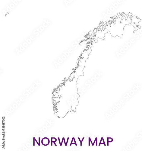 High detailed map of Norway. Outline map of Norway. Europe