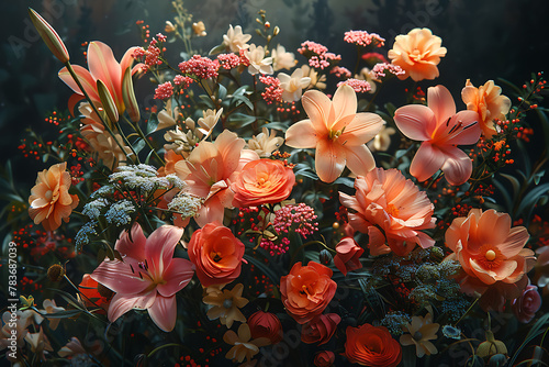 Captivating floral wallpaper featuring a stunning assortment of vibrant, colorful flowers in full bloom, perfect for creating elegant, nature-inspired backgrounds for a variety of projects © Evhen Pylypchuk