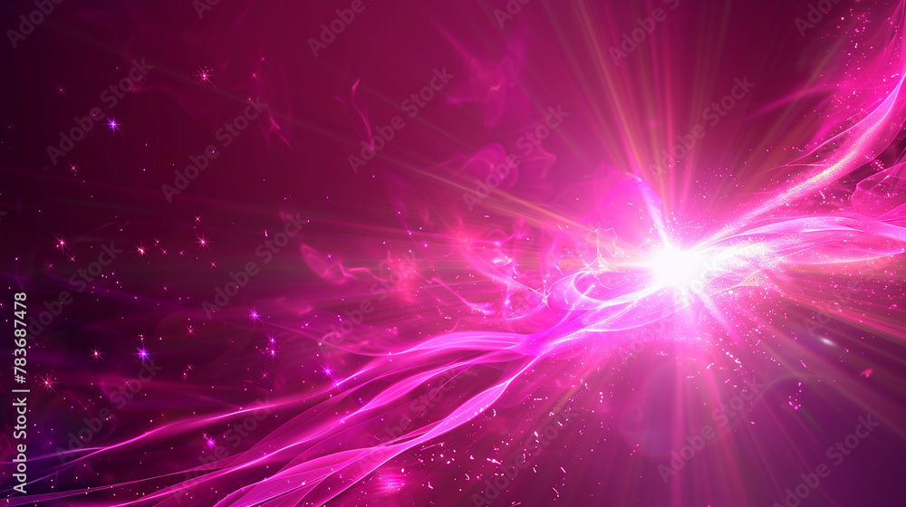 Fototapeta premium Magenta pink glare, digital flare burst, abstract overlay