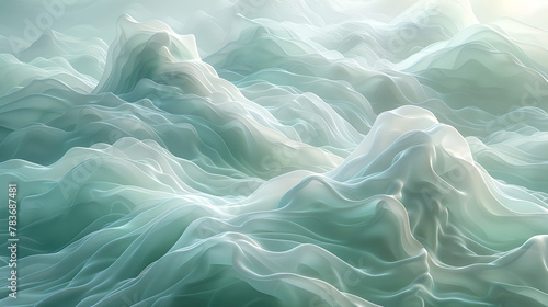 Ethereal Aqua Mountain Ranges in a Dreamlike Artwork, Generative AI