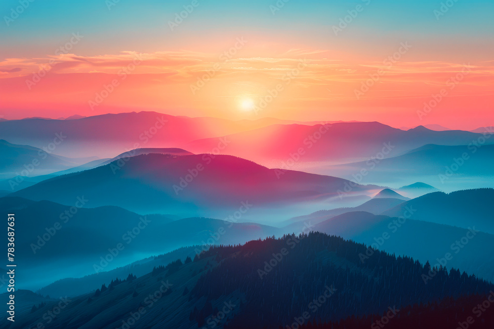 Breathtaking Sunrise Over Misty Mountain Peaks