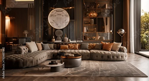 beautiful and luxurious interior that exudes the colors of the materials, luxurious interior with dark tones