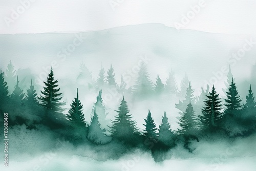 Serene Watercolor Forest Landscape in Misty Greens © Generative ART
