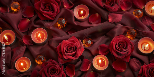 Romantic Red Roses and Candles Arrangement for Valentine s Day