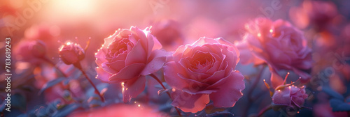 Enchanting Twilight Glow on Blooming Rose Garden © smth.design