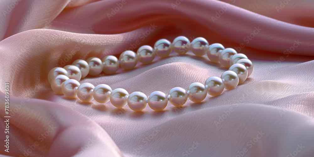Elegant Pearl Bracelet on Silky Pink Fabric Elegant Pearl Bracelet on Silky Pink Fabric