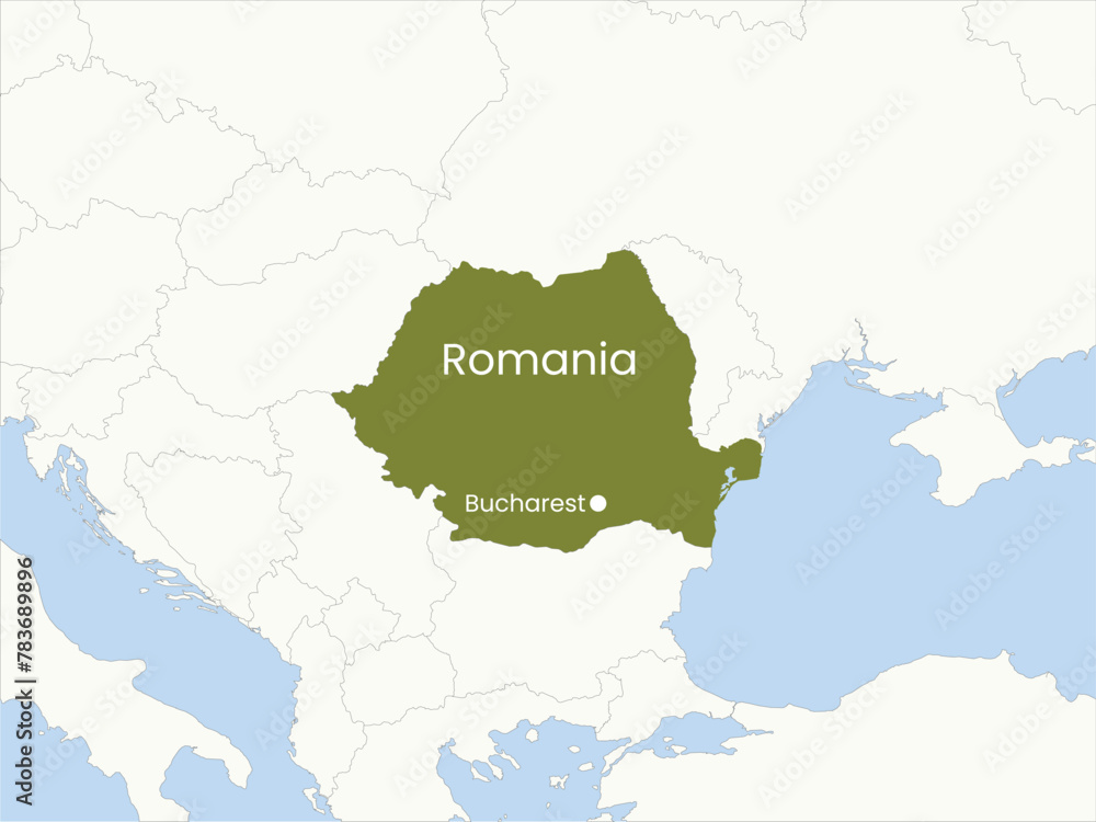 High detailed map of Romania. Outline map of Romania. Europe