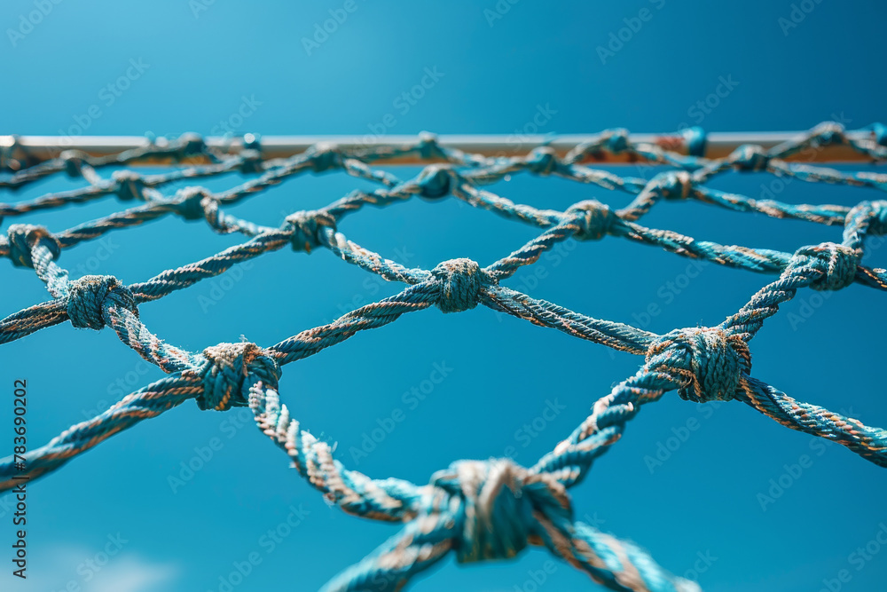 Interwoven Blue Ropes Against Clear Sky Background Interwoven Blue Ropes Against Clear Sky Background