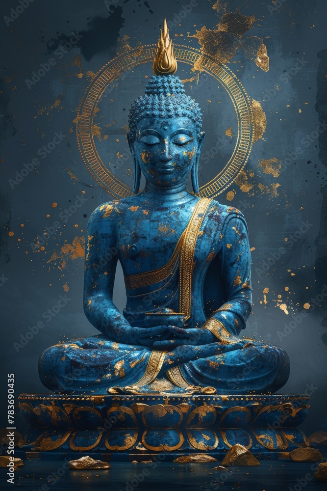 Blue buddha statue on table
