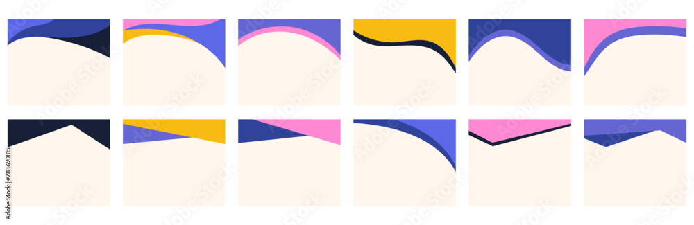 Assortment of different shapes for headers or footers on square posts or websites. Decorative separator enhancing creative design in a vector flat style. Eye-catching y2k-inspired color scheme.
