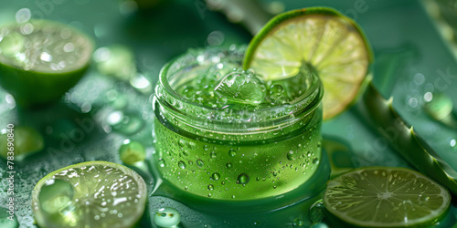 Refreshing Lime Aloe Vera Gel with Natural Ingredients on Green Surface