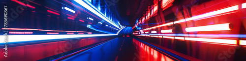 Futuristic Neon Tunnel with Blurred Light Streaks