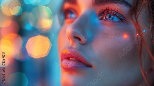 close up beautiful glamour woman with bokeh light, Generative Ai