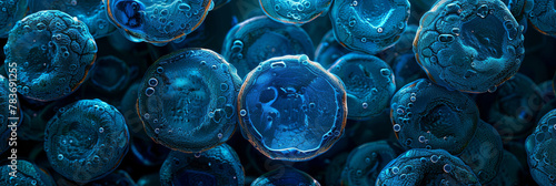 Detailed Close-Up of Blue Biological Cells Under Microscope photo