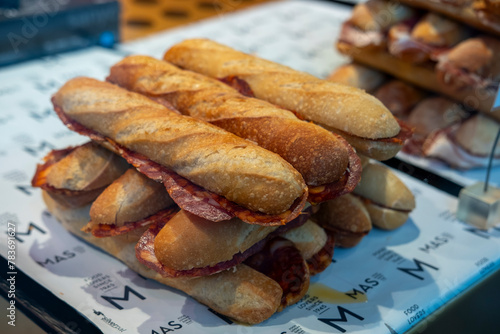 Canvas Print spanish chorizo sandwich isolated on the counter of a bar