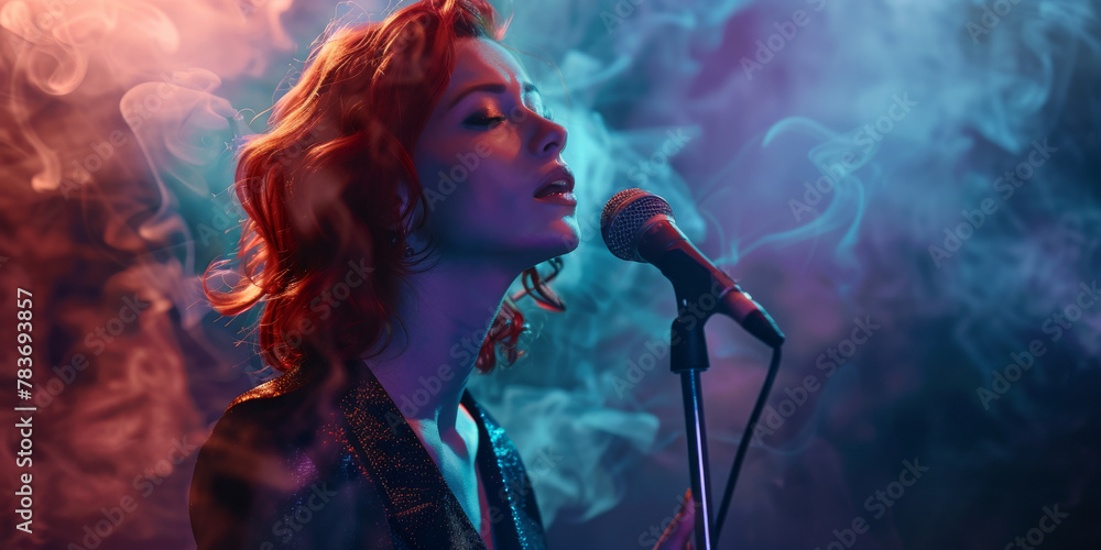 Enthralling Female Vocalist Performing in Neon Lights Enthralling Female Vocalist Performing in Neon Lights