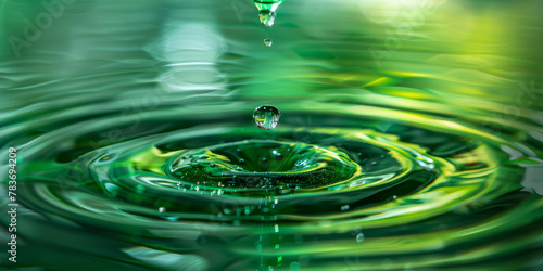 Vibrant Green Water Droplet Capture with Rippling Reflection