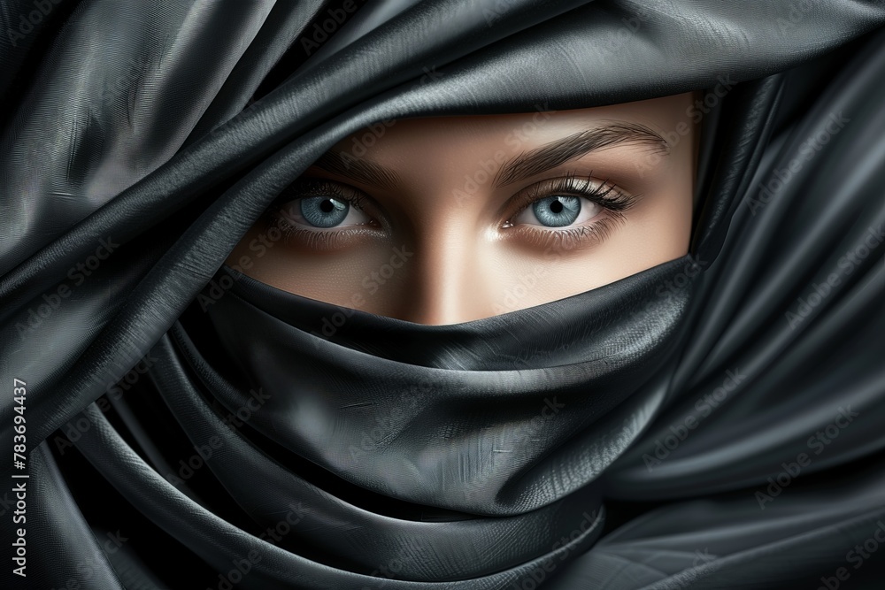 Naklejka premium Woman with black veil covering her face