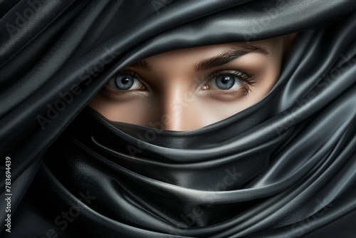 Woman with black veil covering her face
