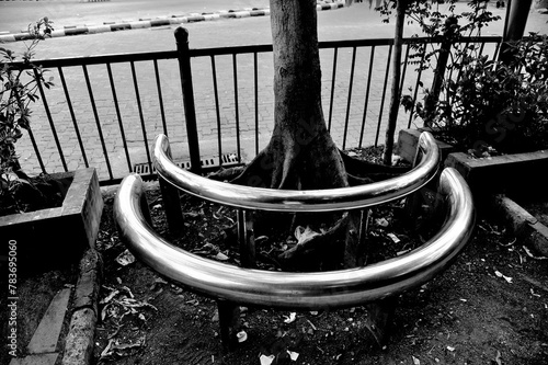 Metal stainless steel tube for sitting, Kala Ghoda, Fort, Bombay, Mumbai, Maharashtra, India, Asia