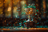 Celebratory Trophy with Confetti Shower in Warm Ambient Light