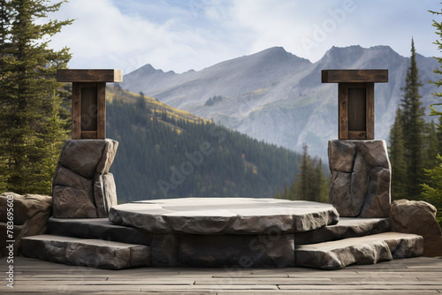 Rocky podium in the mountains