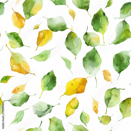 Tiny watercolor poplar leaves, seamless, fluttering light elegances. Seamless Pattern, Fabric Pattern, Tumbler Wrap, Mug Wrap. photo