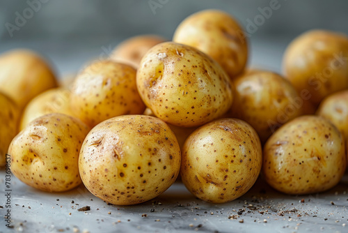 Close-up of Fresh Speckled Potatoes on a Rustic Surface