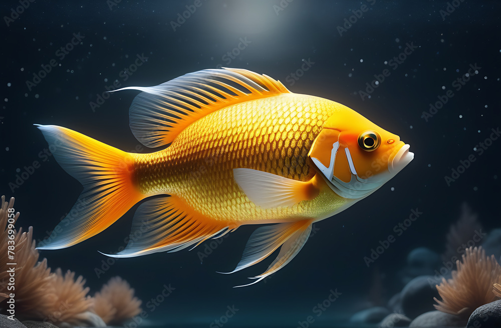 goldfish swims freely in the pond