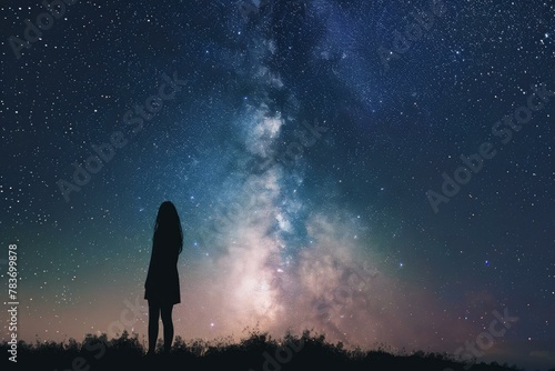 Mysterious Astronomer starry sky night woman. Star science. Generate Ai