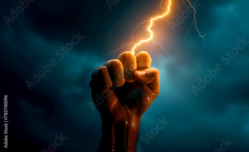 Clenched Fist with Flashing Lighting | The Concept of Energy and Strength