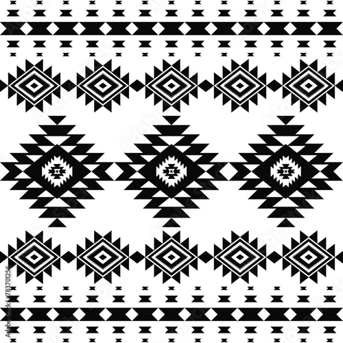 American samless black white tribal ethnic native pattern.Traditional Navajo,Aztec,Apache,Southwest style fabric pattern.Abstract vector motifs.For fabric,clothing,blanket,carpet,woven,wrap,decoration