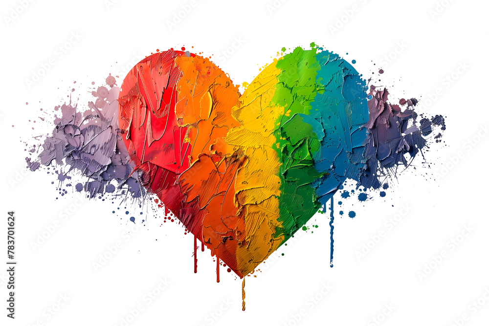 Rainbow colored heart shaped painting on the canvas
