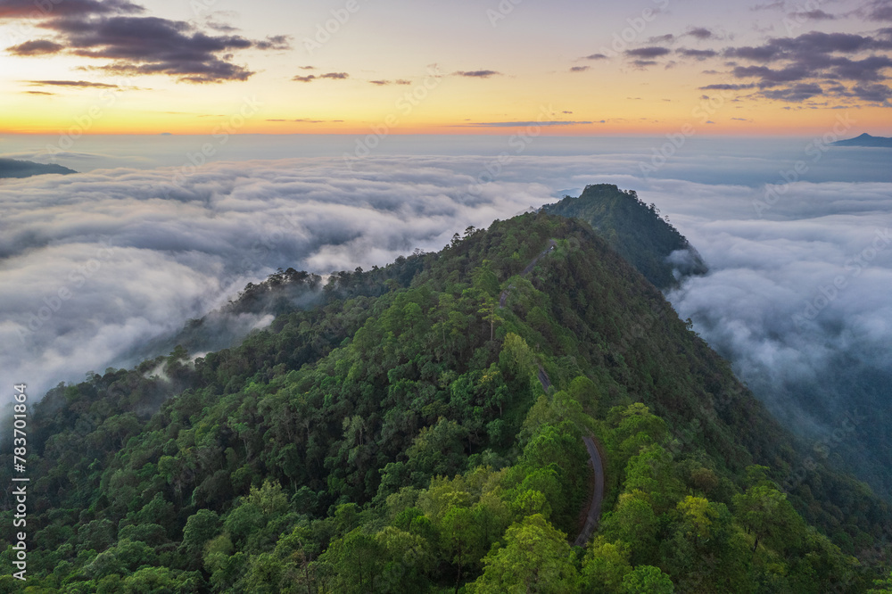 Beautiful natural in the morning on high mountion border of Thailand and Myamar, Chiang Mai Province, Thailand.