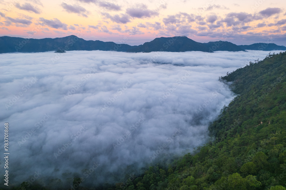 Obraz premium Beautiful natural in the morning on high mountion border of Thailand and Myamar, Chiang Mai Province, Thailand.