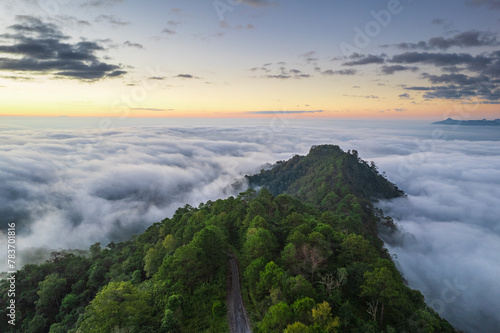 Beautiful natural in the morning on high mountion border of Thailand and Myamar, Chiang Mai Province, Thailand. photo