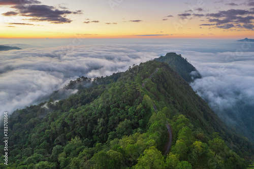 Beautiful natural in the morning on high mountion border of Thailand and Myamar, Chiang Mai Province, Thailand. photo