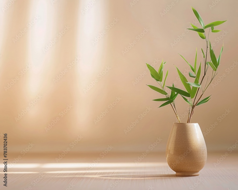 Bamboo in vase, simplistic elegance, soft beige background, minimalistic design, spa wallpaper focus Bamboo in vase, simplistic elegance, soft beige background, minimalistic design, spa wallpaper focus