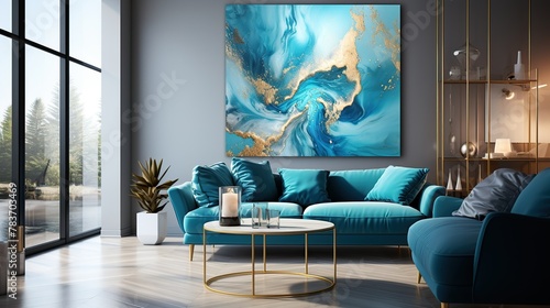 Abstract ocean Natural Luxury. Style incorporates the swirls of marble or the ripples of agate. Very beautiful blue paint photo