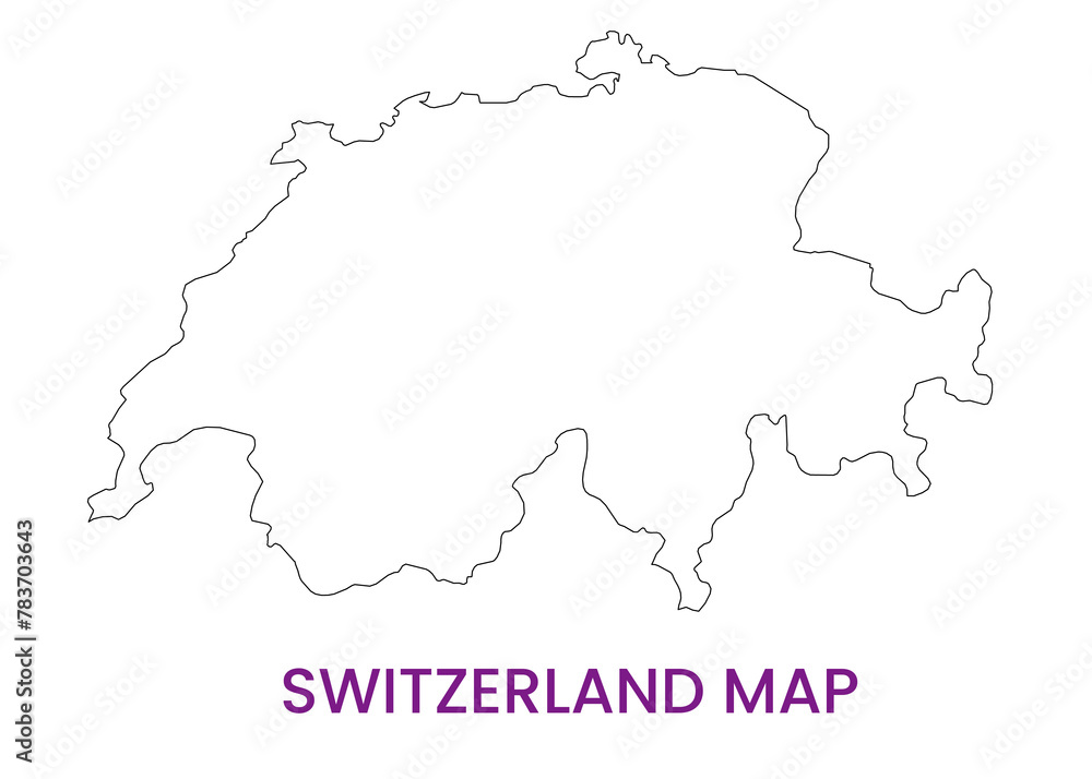 High detailed map of Switzerland. Outline map of Switzerland. Europe