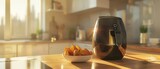 Air fryer on kitchen counter, morning light, closeup, photorealistic, vibrant colors