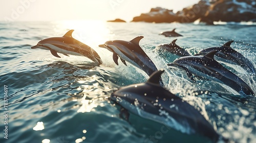 Synchronized Joy: A Pod of Playful Dolphins Leaping in Perfect Harmony